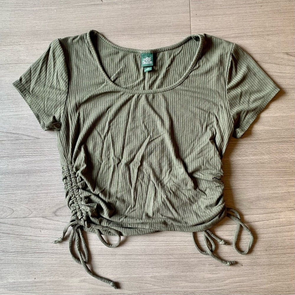 Olive Green Cropped Side Tie Tee